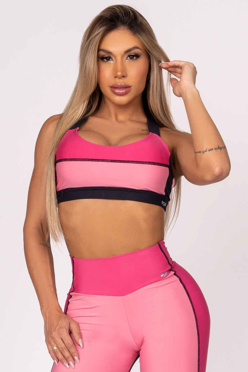 Топ Pink Kayla рожевий з чорними бретелями й чашками