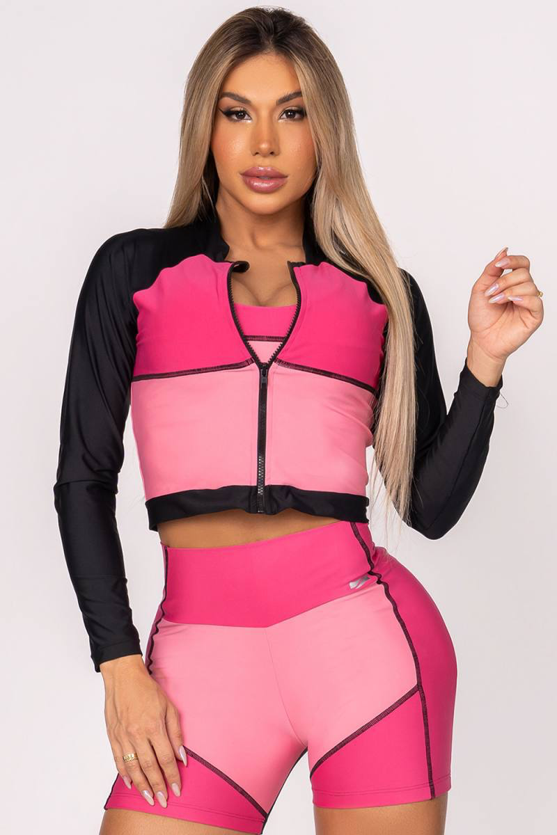 Бомбер Pink Kayla рожевий з чорними рукавами